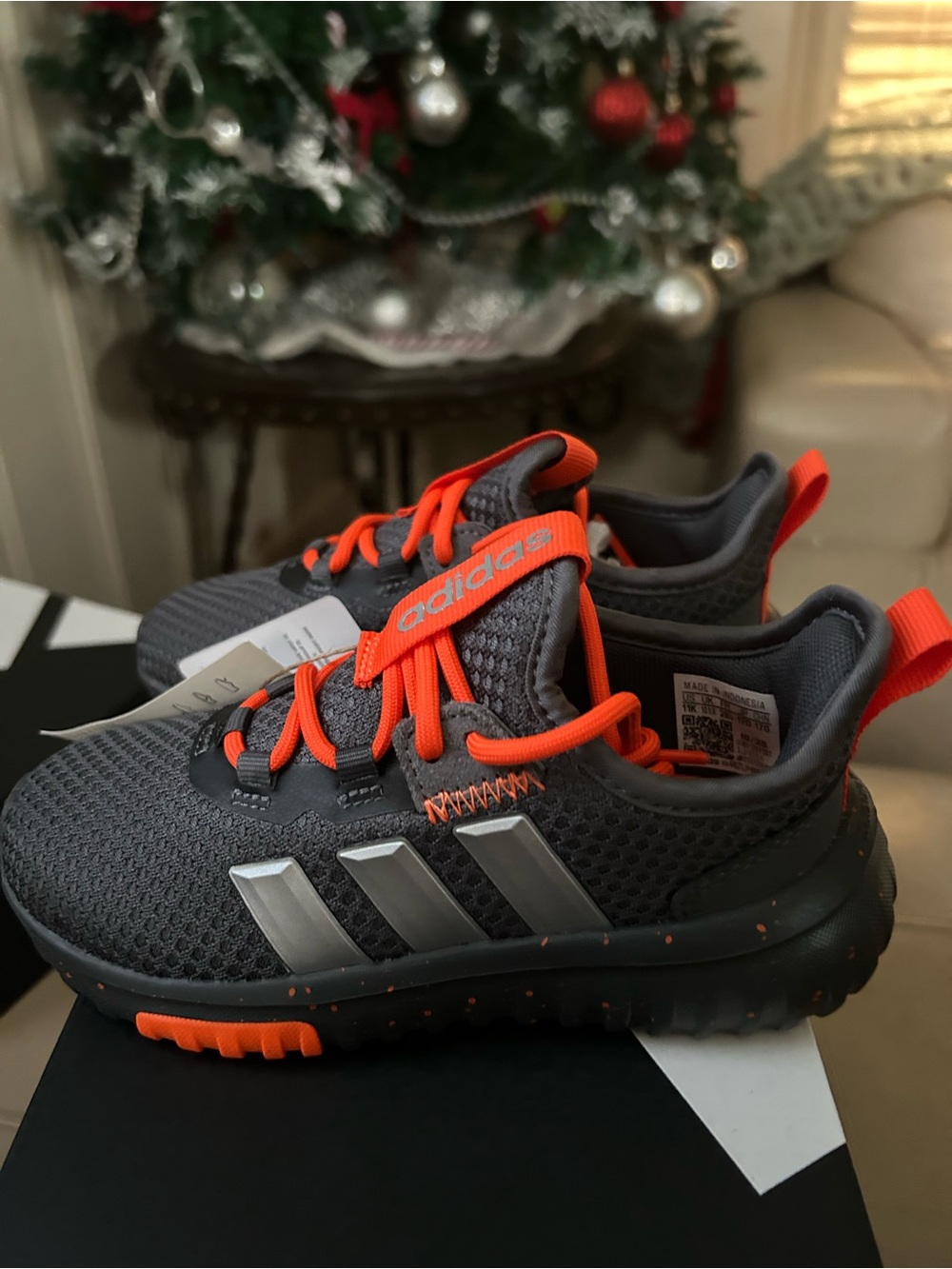 Boy’s adidas Kaptir 4.0 Kids' Gray & Orange Athletic Sneakers